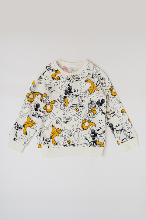 adidas Sportswear, Pamuttartalmú pulóver Mickey egér mintával, Fehér/Okkersárga/Fekete