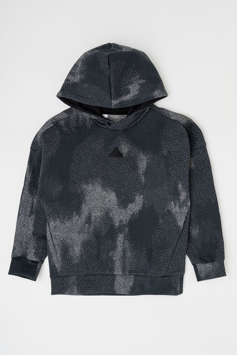 adidas Sportswear, Kapucnis bő fazonú pulóver absztrakt mintával, Világosszürke/Sötétszürke