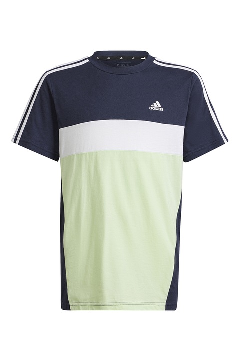 adidas Sportswear, Tricou de bumbac cu decolteu la baza gatului, Alb/Verde pal/Bleumarin