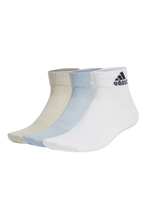 adidas Performance, Унисекс къси чорапи с лого - 3 чифта, Бял/Бежов/Син