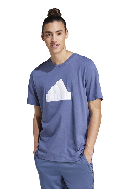 adidas Sportswear, Tricou din bumbac cu decolteu la baza gatului, Alb/Albastru lavanda