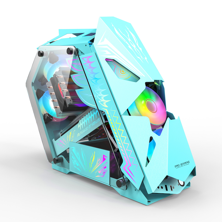 Case Pro Gaming Hercule Blue, Middle Tower, ATX, без захранване, ARGB контролер