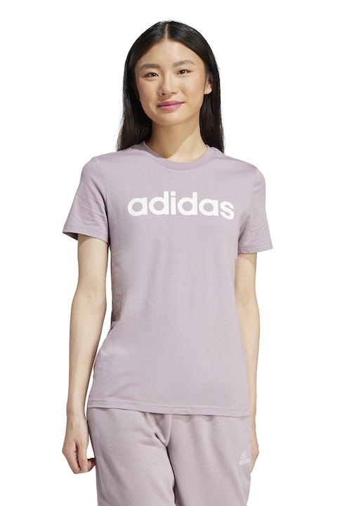 adidas Sportswear, Тениска Essentials по тялото с лого, Бял/Бледа лила
