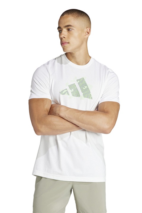 adidas Performance, Тениска с лого за тенис, Бял/Зелен