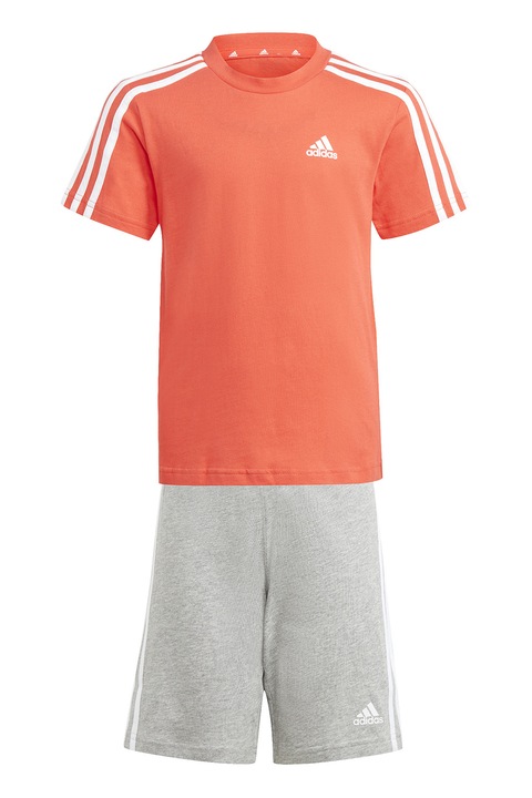 adidas Sportswear, Set de tricou de bumbac si pantaloni scurti - 2 piese, Portocaliu/Gri melange