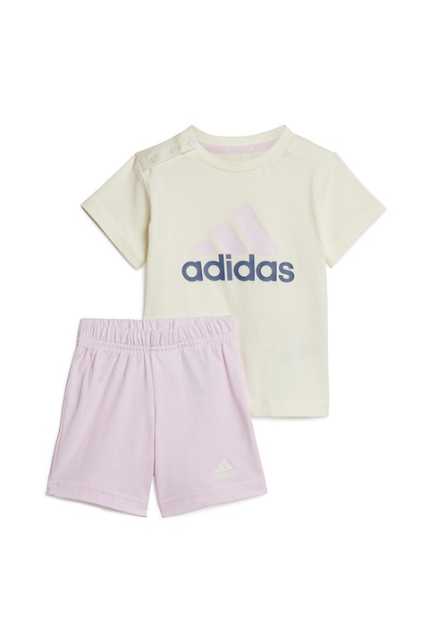 adidas Sportswear, Set de tricou cu imprimeu logo si pantaloni scurti, Galben pai/Roz