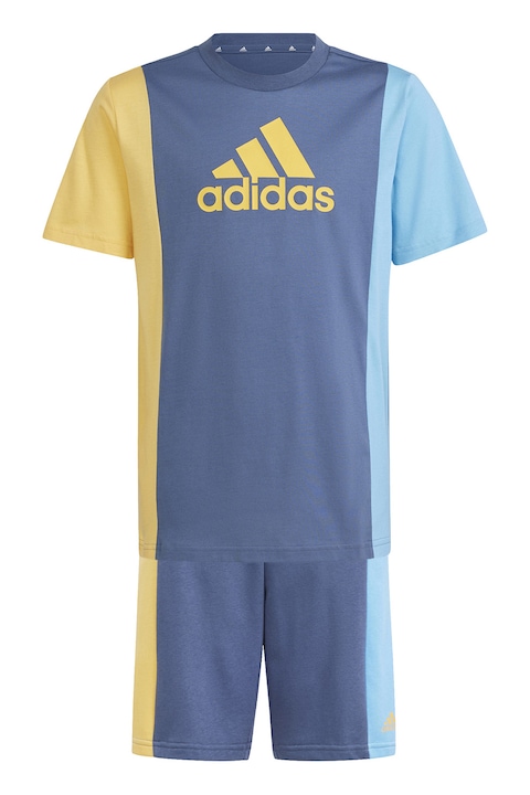 adidas Sportswear, Set de tricou cu model colorblock si bermude, Galben/Albastru prafuit