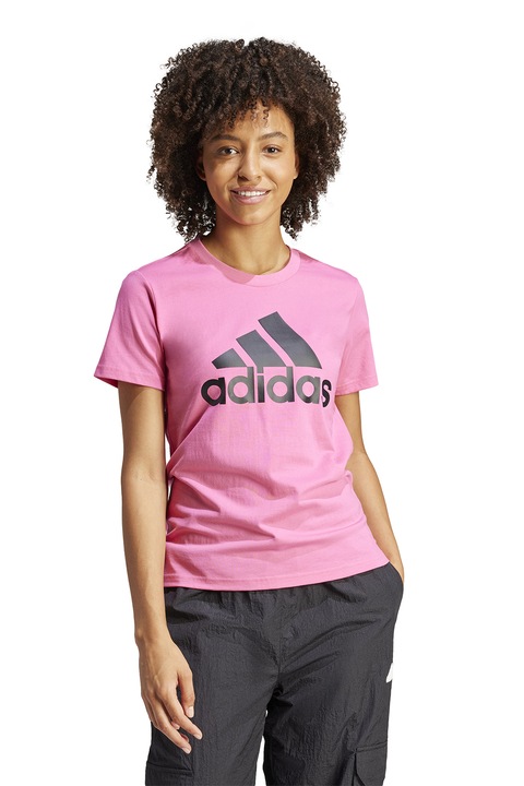 adidas Sportswear, Tricou de bumbac cu imprimeu logo Essentials, Roz pastel/Negru