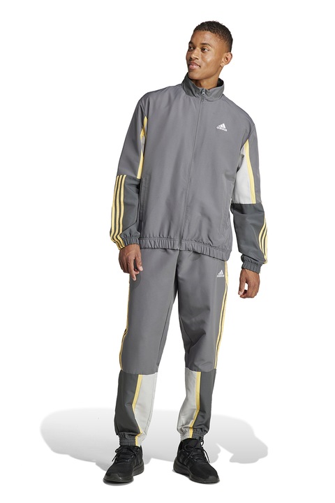 adidas Sportswear, Спортен екип в цветен блок с 3 ивици, Жълт/Сив