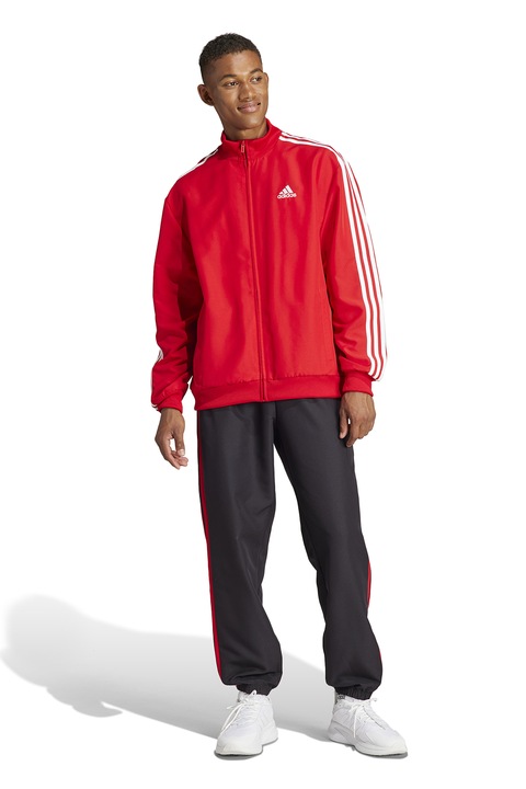 adidas Sportswear, Спортен екип с цип и 3 ивици, Червен/Черен