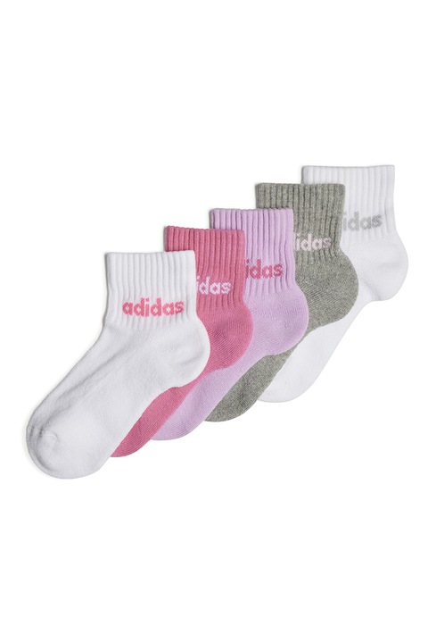 adidas Performance, Къси чорапи с десен - 5 чифта, Бял/Светло сив/Розово