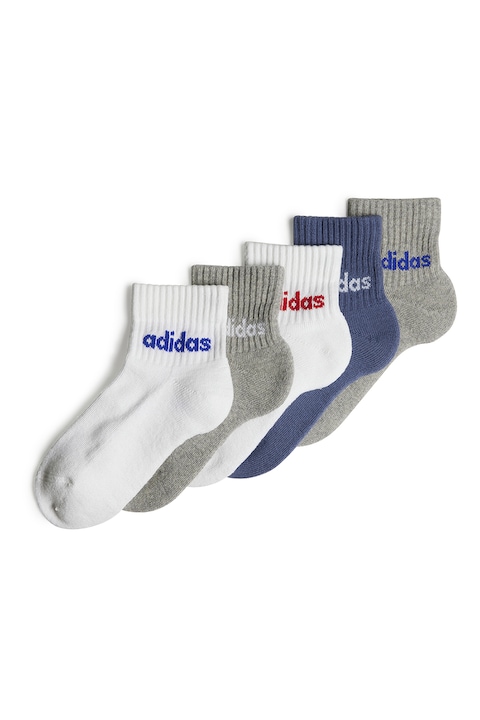 adidas Performance, Къси чорапи с десен - 5 чифта, Бял/Тъмносин/Светло сив