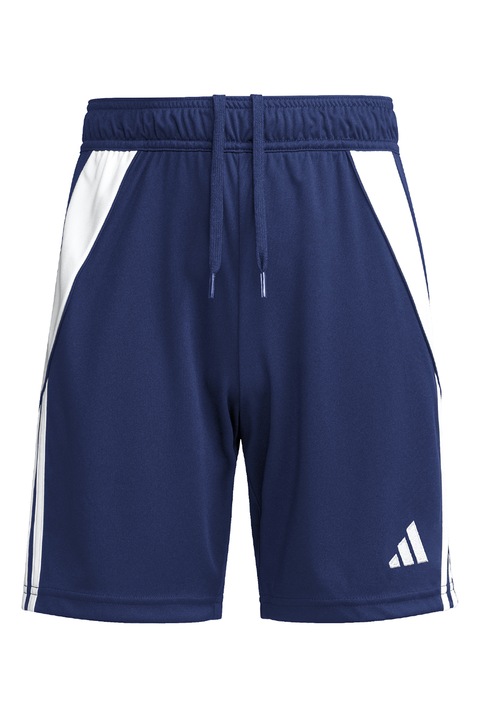 adidas Performance, Pantaloni scurti cu talie inalta si logo pentru fotbal Trio, Bleumarin