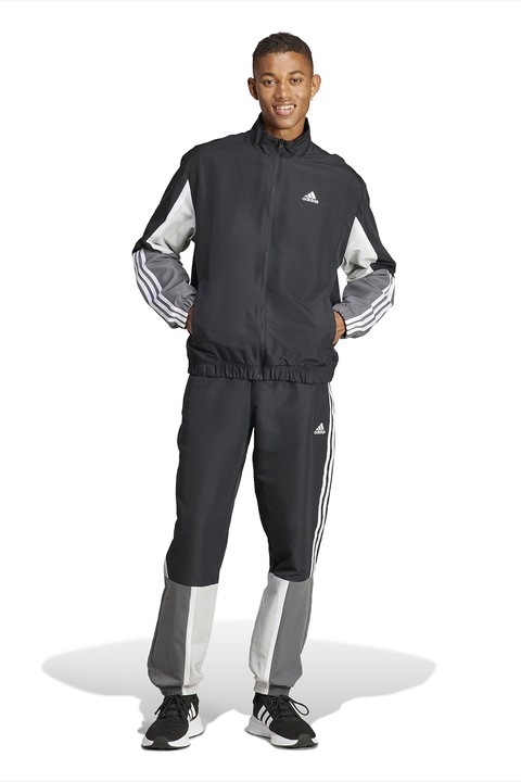 adidas Sportswear, Спортен екип в цветен блок с 3 ивици, Бял/Черен/Сив
