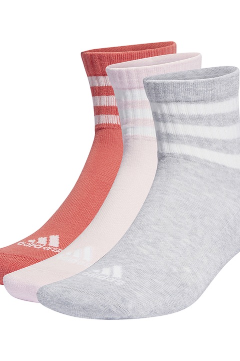 adidas Performance, Set de sosete scurte unisex in dungi - 3 perechi, Alb/Gri deschis/Roz