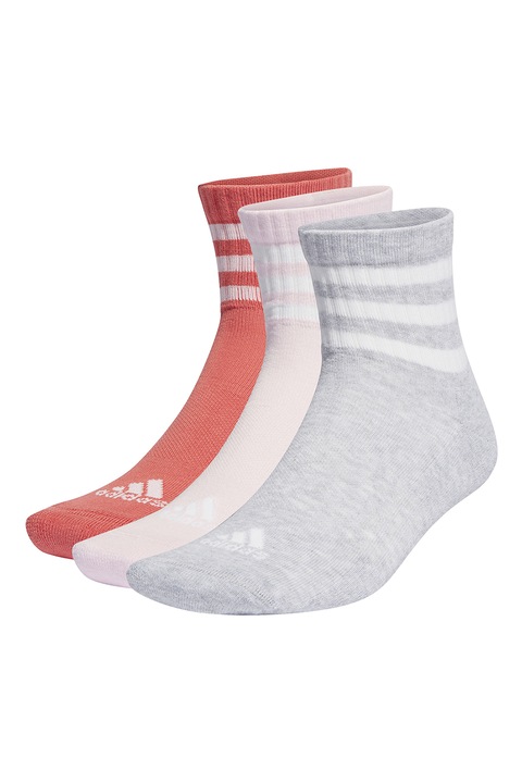 adidas Performance, Унисекс къси чорапи на райе - 3 чифта, Бял/Светло сив/Розово