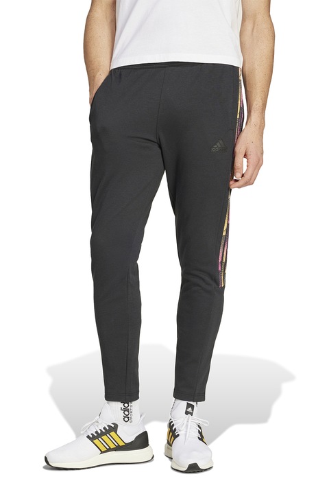 adidas Sportswear, Pantaloni de trening din amestec de bumbac cu logo Tiro, Negru/Roz pastel