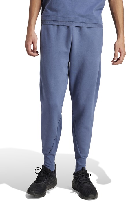 adidas Sportswear, Pantaloni de trening cu croiala conica si logo Z.N.E, Negru/Albastru prafuit