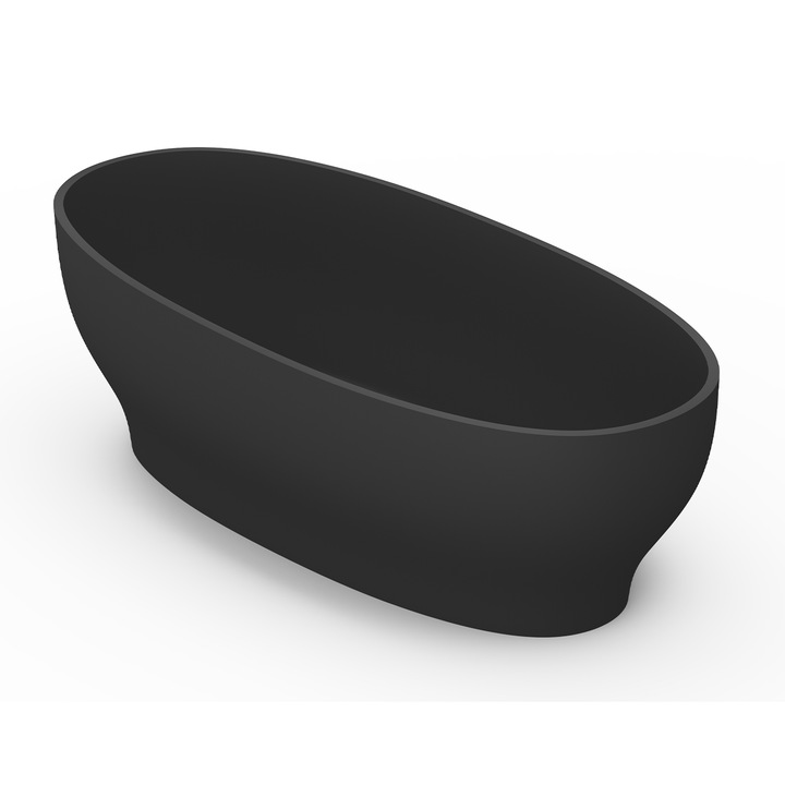 Cada de baie, freestanding, compozit mineral, ventil negru inclus, Negru Mat, 170x85 cm, Noemi