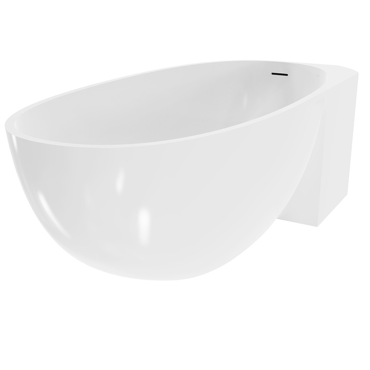 Cada de baie, freestanding cu montare pe colt, compozit mineral, ventil alb inclus, Alb Lucios, 160x78 cm, Fifi