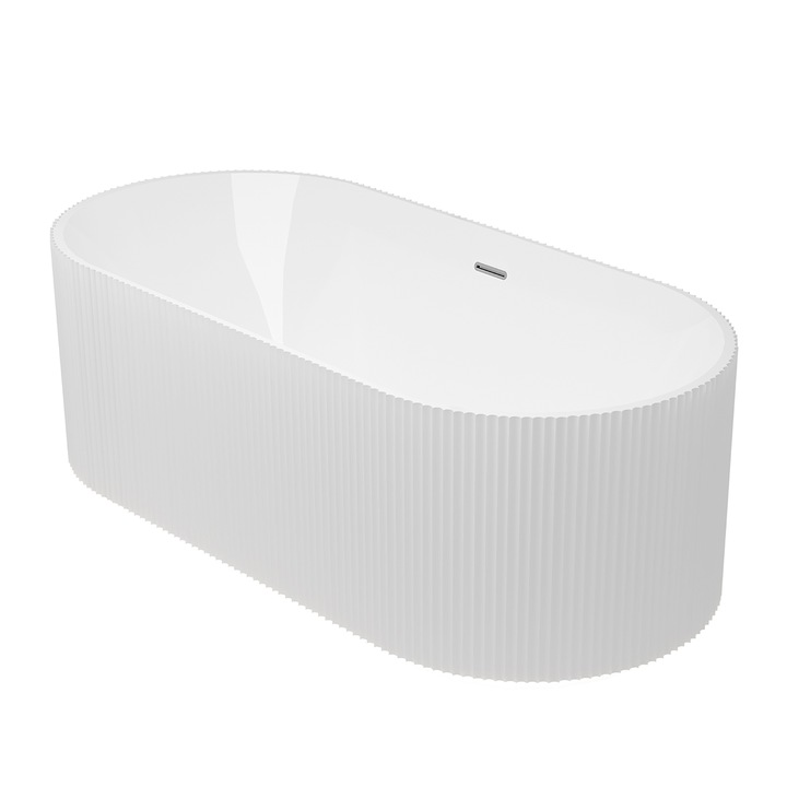 Cada de baie, freestanding, Iluminare Led, senzor miscare, Acril, ventil inclus, Alb Lucios, 170x80 cm, Eliza