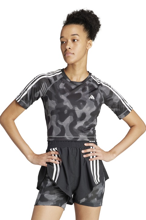 adidas Performance, Tricou crop pentru alergare, Negru/Gri inchis