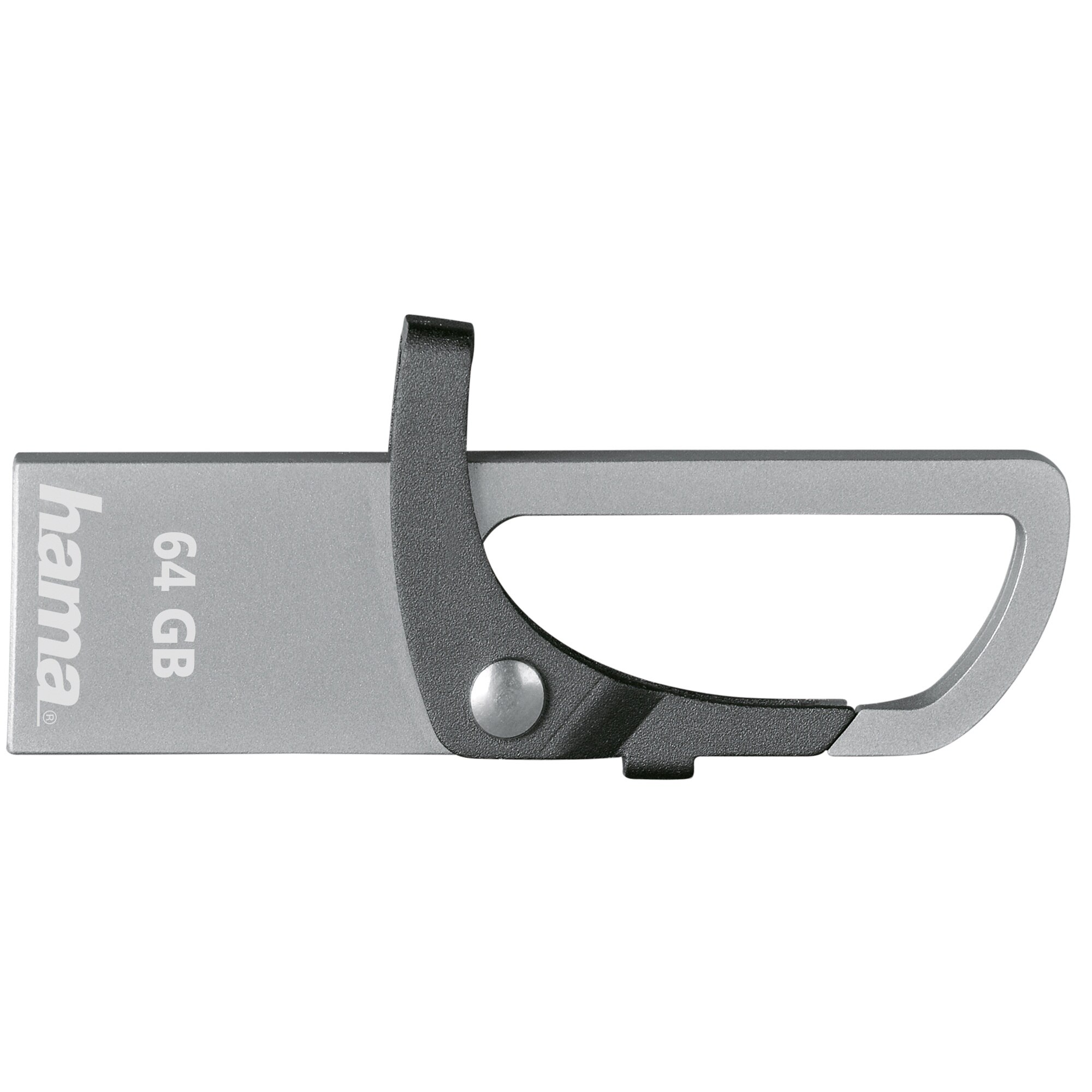 Memorie USB Hama Hook-Style, 64GB, USB 2.0, Metalic, Gri