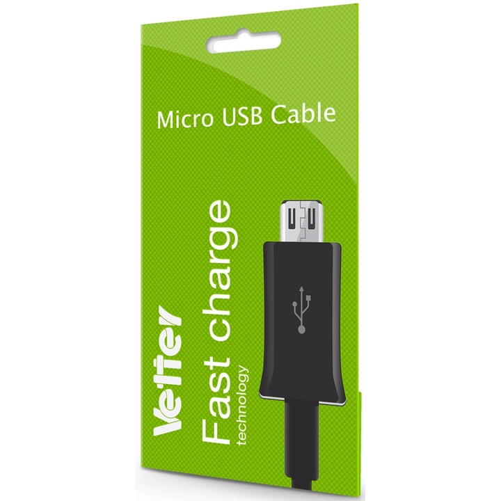 Vetter adatkábel, microUSB, Fekete