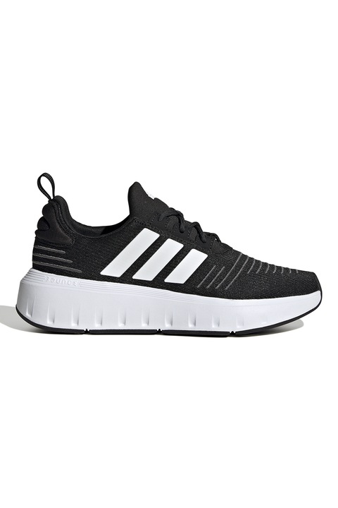 adidas Sportswear, Pantofi sport cu insertii de plasa Swift Run, Alb/Negru
