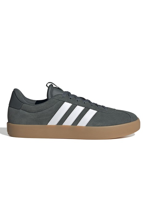 adidas Sportswear, Pantofi sport VL Court 3.0 de piele intoarsa, Alb/Gri carbune