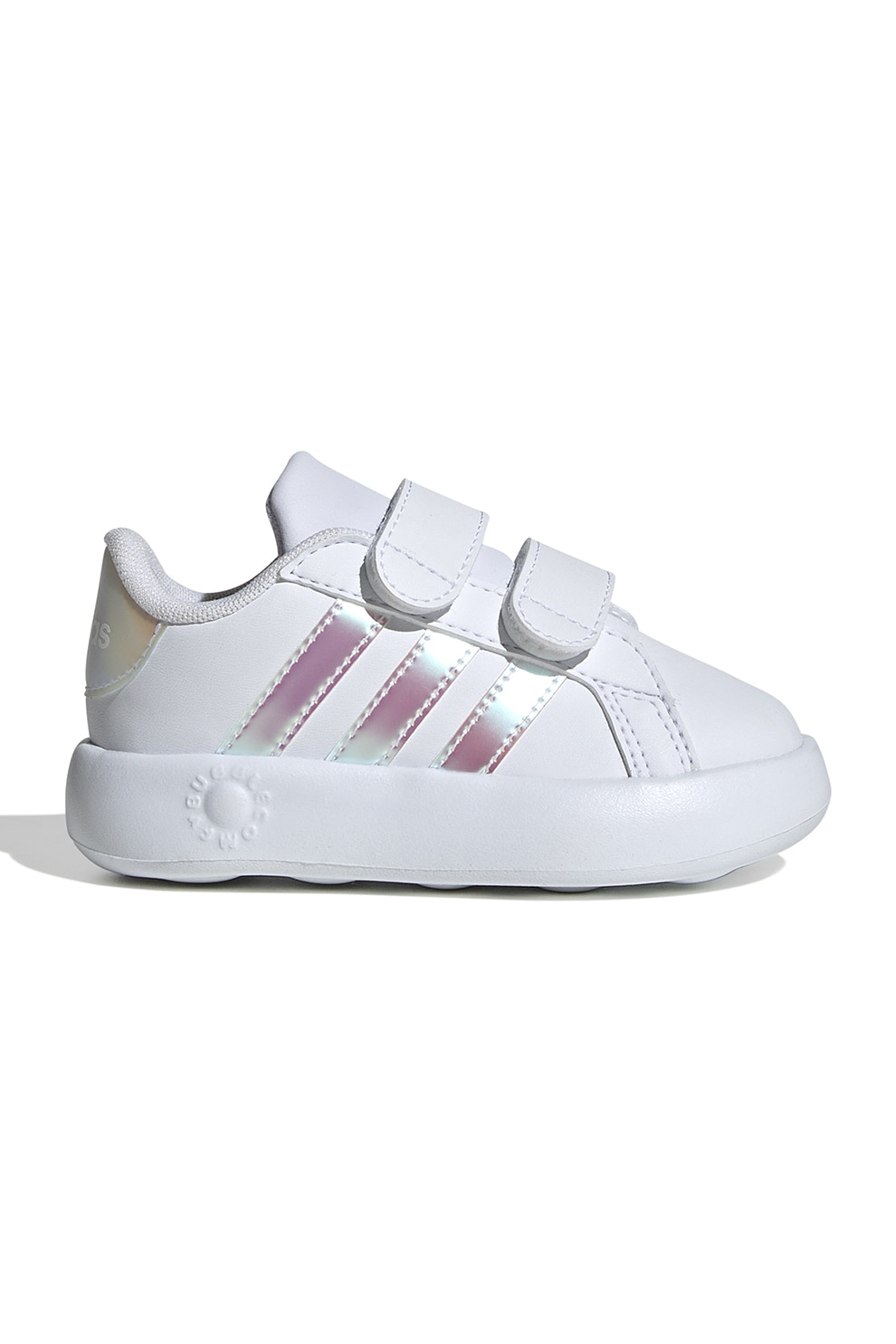 adidas Sportswear, Pantofi sport Grand Court 2.0 de piele ecologica cu velcro, Alb, Roz, Argintiu, 27 EU