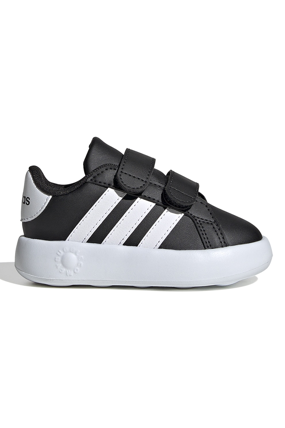 adidas Sportswear, Pantofi sport din piele ecologica cu velcro Grand Court 2.0, Negru, Alb optic, 26.5 EU