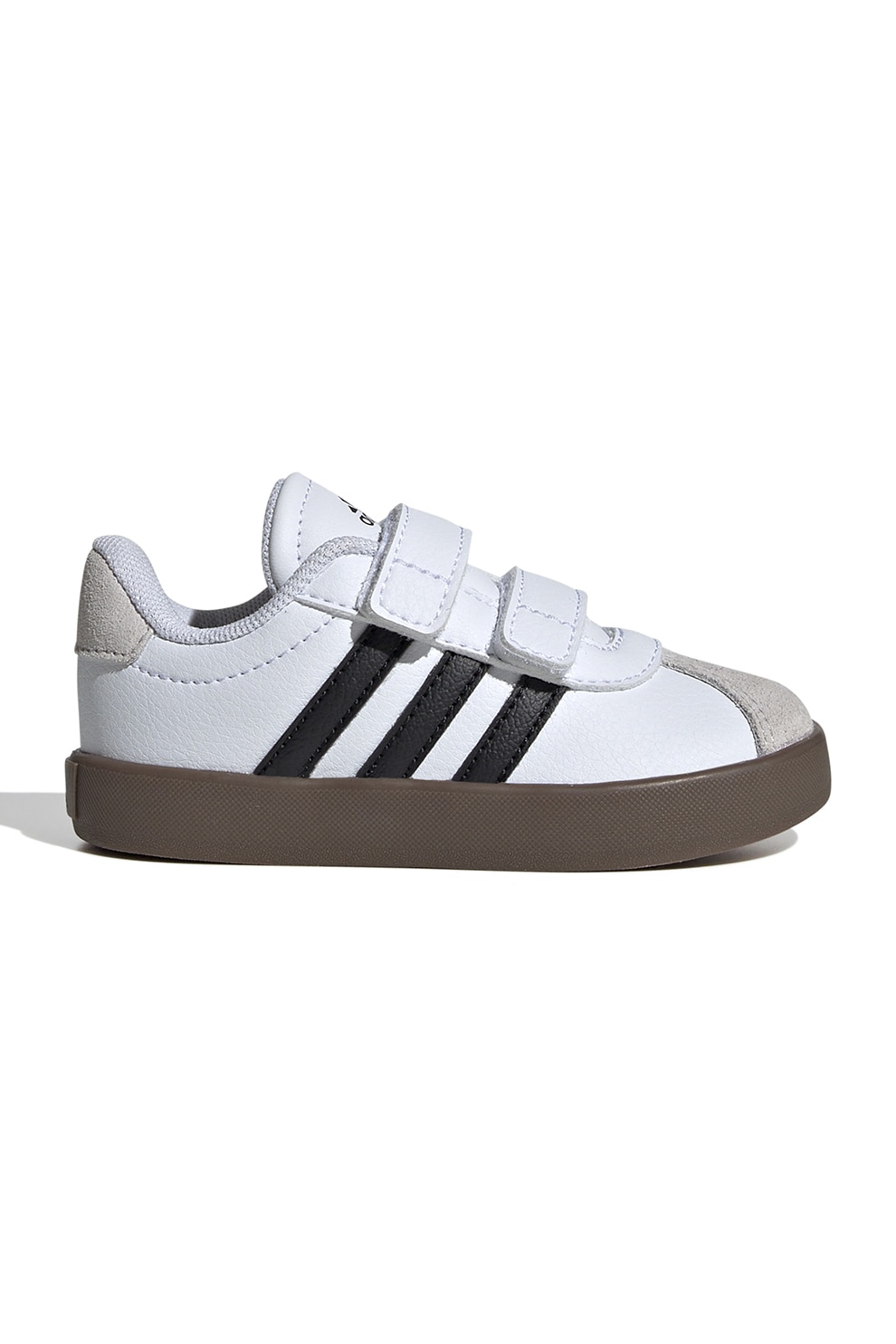 adidas Sportswear, Pantofi sport VL Court de piele ecologica si piele intoarsa cu velcro, Negru, Maro nisip, Alb optic, 20 EU