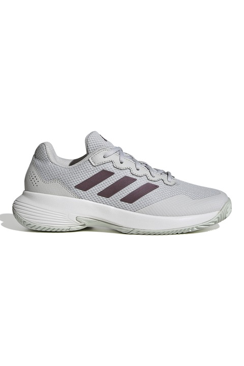 adidas Performance, Pantofi de plasa cu insertii de material sintetic pentru tenis Gamecourt 2, Negru/Gri cenusiu