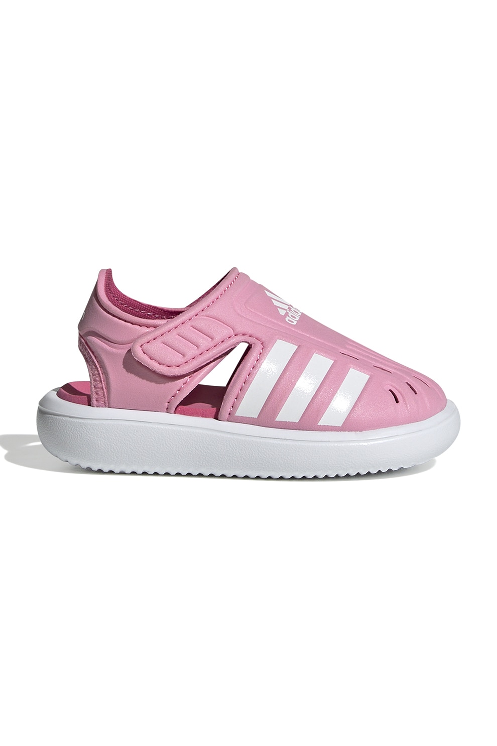 adidas Sportswear, Sandale cu varf inchis si logo contrastant, Roz pastel, Alb optic, 27 EU