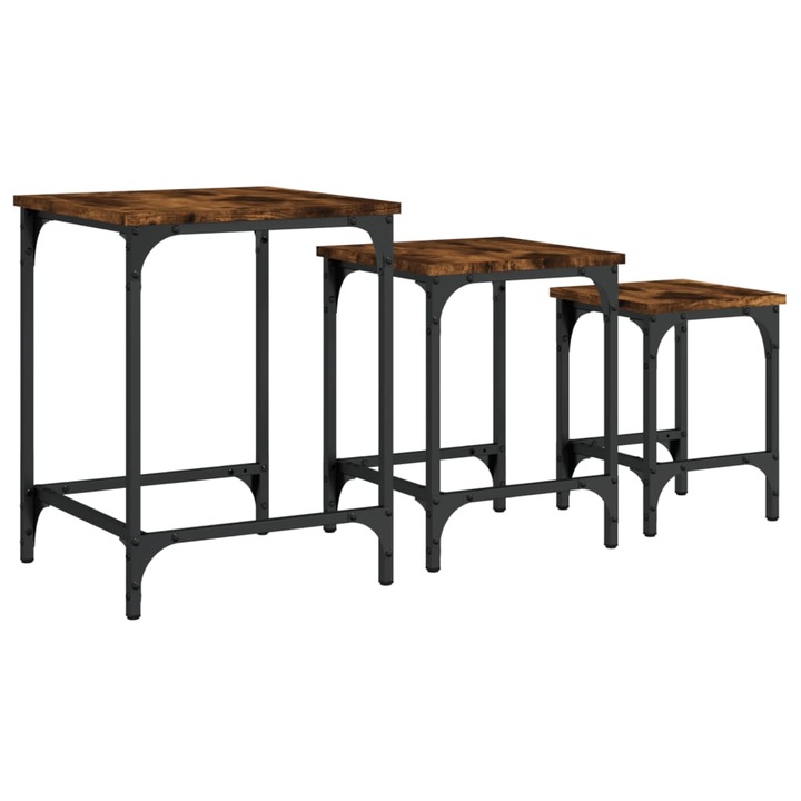 Set masute suprapuse de cafea vidaXL, 3 buc, stejar fumuriu, lemn prelucrat, 7.2 Kg