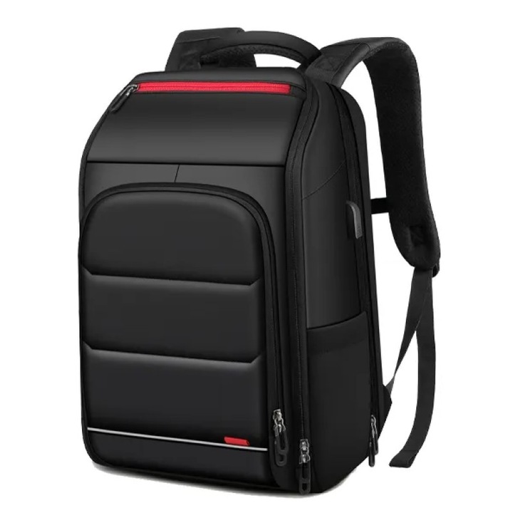 Rucsac laptop 15.6" pentru calatorii, impermeabil, cu port de incarcare USB, Escalate, 47x30x14 cm, Negru