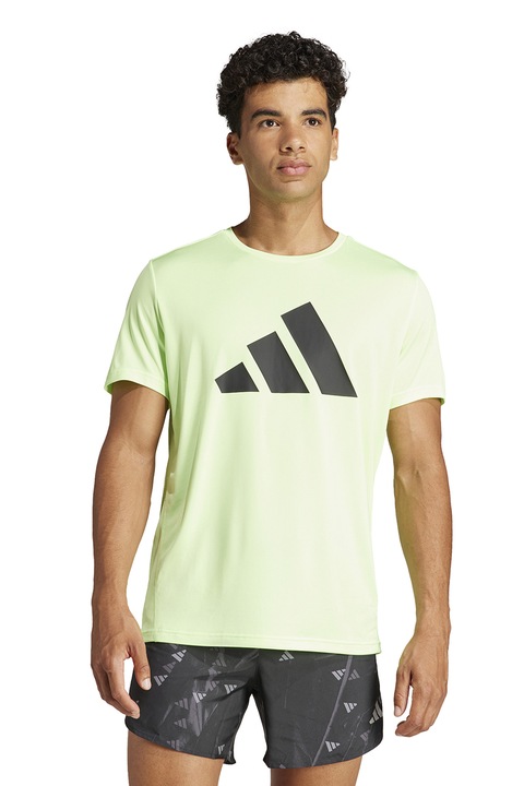 adidas Performance, Tricou cu imprimeu logo pentru alergare, Verde lime