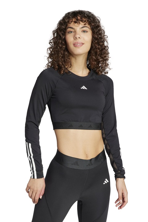 adidas Performance, Bluza crop cu maneci raglan pentru fitness Hyperglam, Negru