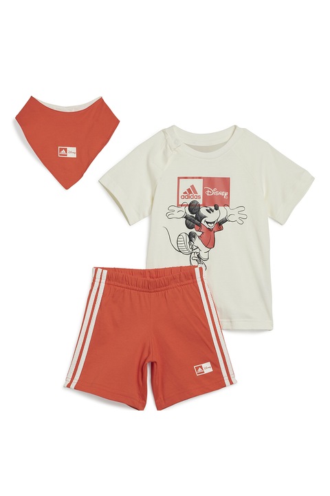 adidas Sportswear, Trening din bumbac cu imprimeu cu Mickey Mouse, Alb/Caramiziu