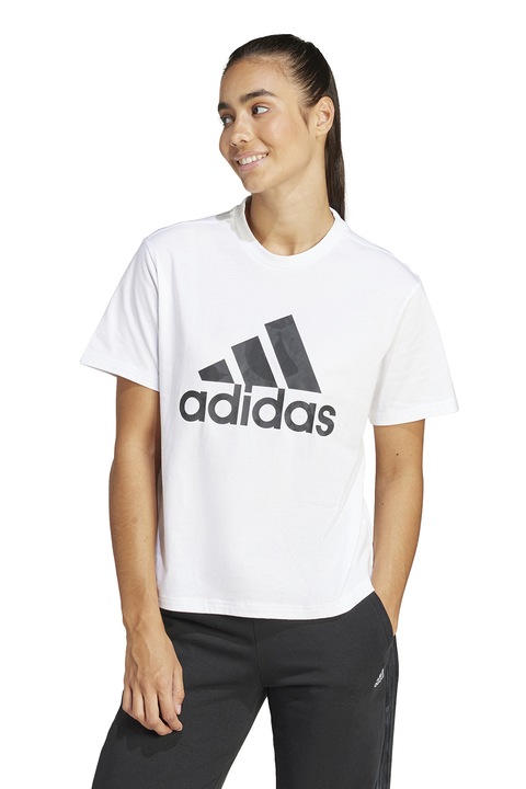 adidas Sportswear, Tricou cu imprimeu logo, Alb optic