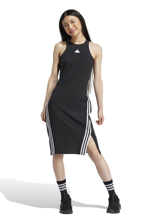 adidas Sportswear, Rochie midi cu slit lateral Future Icons 3-Stripes, Alb/Negru