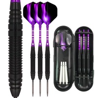 Set sageti darts, Axroad Mall, 3 bucati, Varf metalic, Maner antiderapant, Usor de aruncat, Durabil si stabil, Cu Husa, Pentru incepatori si profesionisti, 22 g, Aluminiu/PE, 162*85*45 mm, Violet