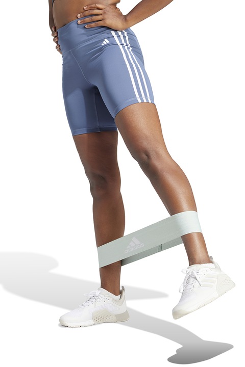 adidas Performance, Colanti scurti cu talie inalta pentru antrenament Essentials 3-Stripes, Albastru prafuit