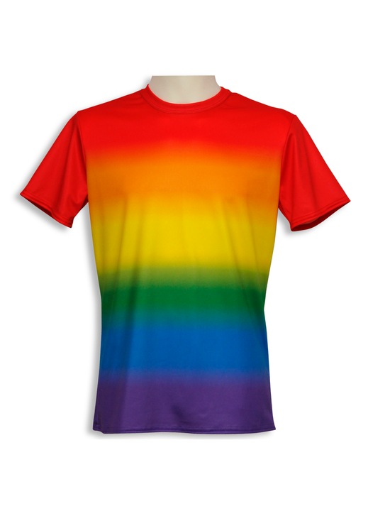 Sartrix unisex póló, szivárványmintás, rövid ujjú, vékony szabású, poliészter, többszínű, S
