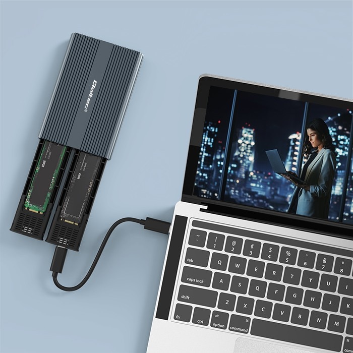 Unitati Ssd Carcasa Qoltec, Golful pentru unitati SSD M.2, SATA, NVMe, USB-C, DUAL ...
