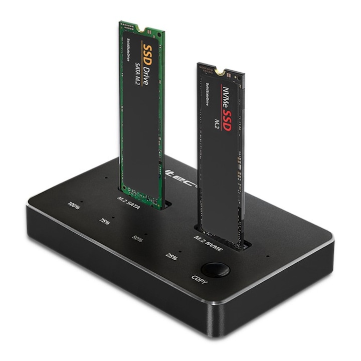 Qoltec SSD dokkolóállomás M.2, NVMe, SATA, USB-C, DUAL 2 x 2TB