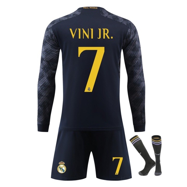 Детска футболна фланелка за спортен екип Real Madrid Vinicius, Черен