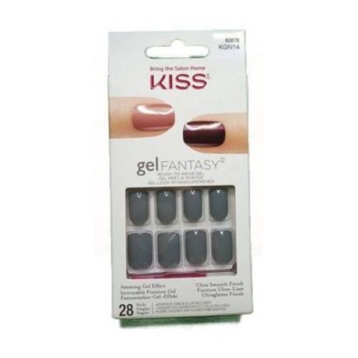 Set Unghii False Gel Fantasy Kiss KGN14, Marimea S, Reutilizabile, Cu Adeziv Roz 2g, Mini Pila Si Betisor Pentru Manichiura Profesionala, Aplicare Rapida si Rezistenta Indelungata, 28 Bucati
