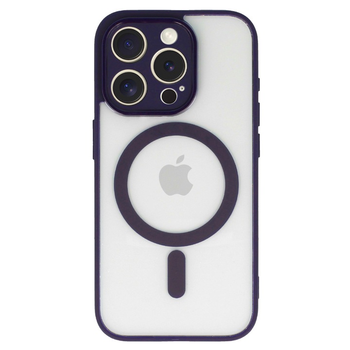 MagSafe poliuretán védőtok, kompatibilis az Apple iPhone 12 Pro készülékkel, Mag Cover DeLuxe, Rugalmas hőre lágyuló keret, Magasabb élek, Kényelmes, Ütésálló, Vezeték nélküli töltéssel kompatibilis, Átlátszó/Sötétlila